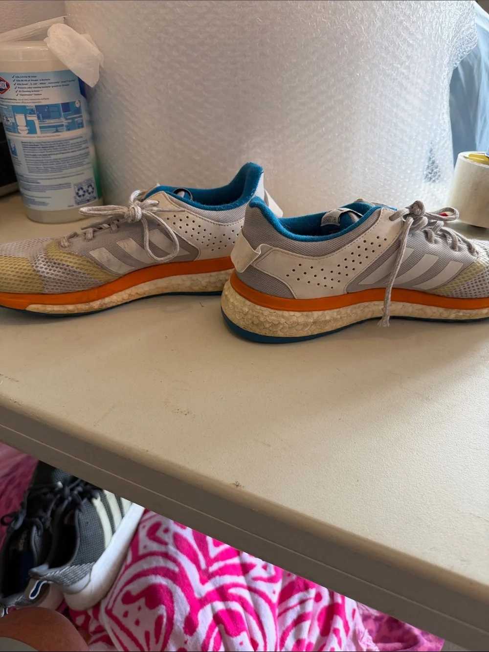 Adidas Boost Response Men’s Mesh Trainers - Beige, Orange & Teal size 11